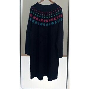 NWT Talbots Plus Navy Sweater Dress 2X Floral Accents Long Sleeve Knee Length